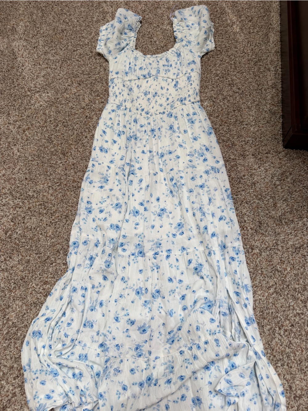 Aeropostale White Maxi Dress with Blue Floral Print